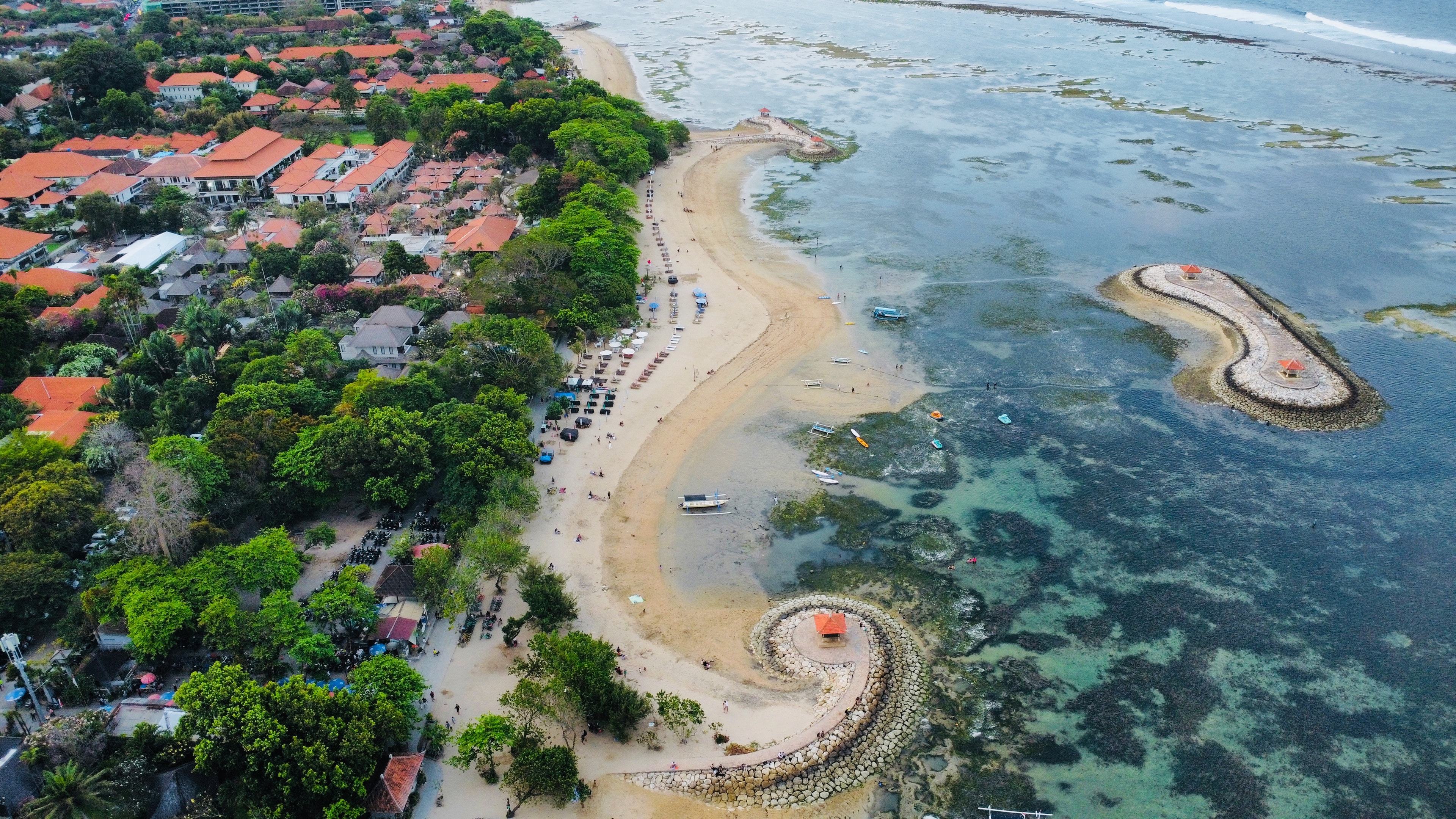 The Sanur coastline from above